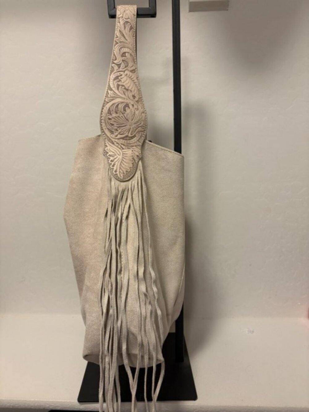 New, Wrangler Fringe Floral Tooled Hobo Bag - Beige, NWT - Picture 2 of 5